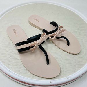 Melissa Shoes Jelly Sandals Flip Flops 10 Bow Vegan Plastic Pink Black Brazil